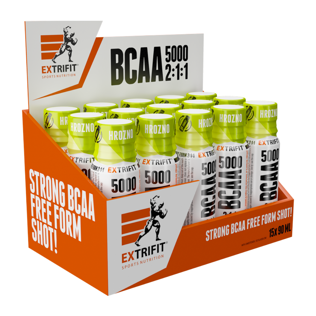 Extrifit SHOT BCAA 5000 mg 15 vnt x 90 ml BCAA amino rūgštys vynuogių skonio
